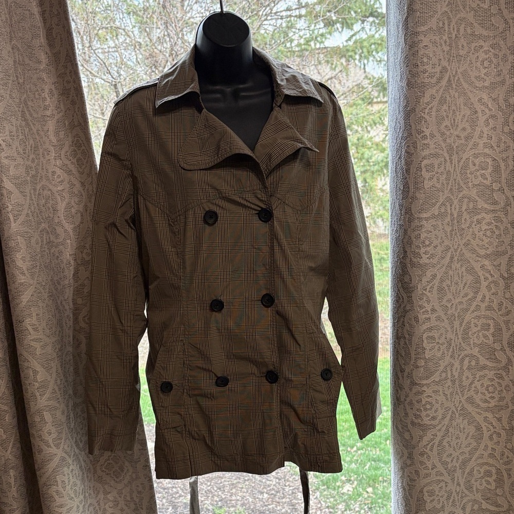 Banana Republic Plaid double breasted Trench Jacket - tan plaid